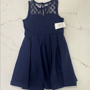 Nordstrom Girl’s Navy Blue Mesh Polka Dot Fit & Flare Party Dress NWT Size 8/10
